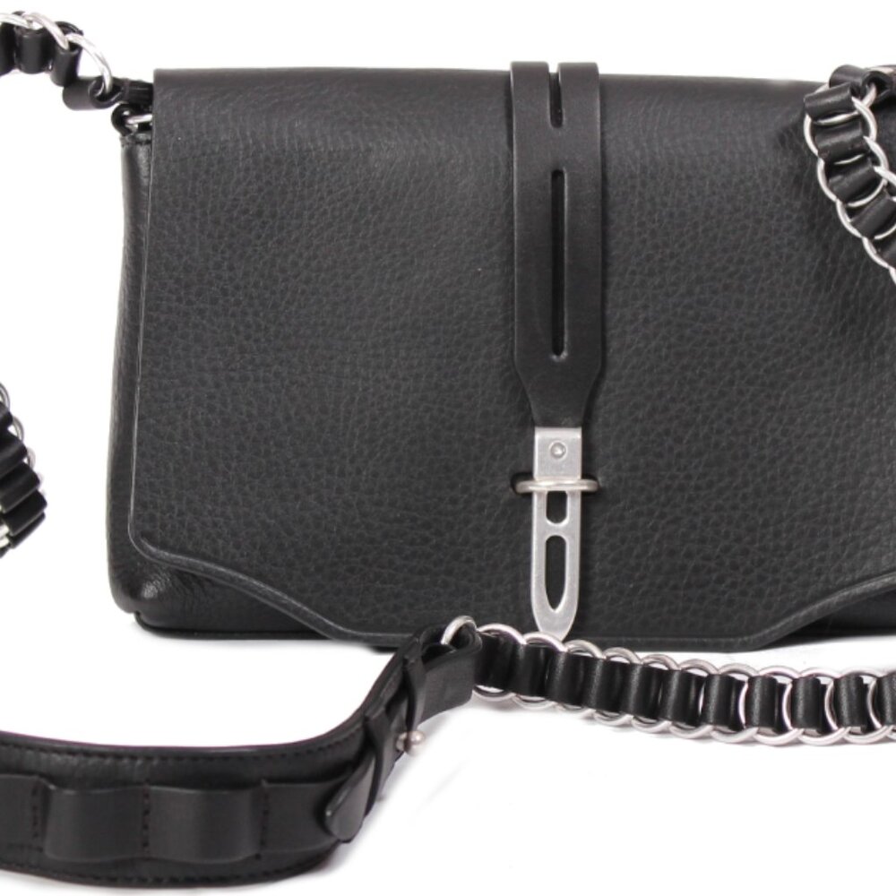 Rag & Bone Enfield Mini Crossbody Black Leather Bag with Silver Hardware Details